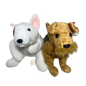 Ty Beanie Babies Dog Plush Lot Bulldog and Terrier White Brown No Tags
